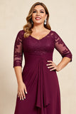 Borgonha Decote em V Chiffon Tamanhos Grandes Longos Vestido Mae Noiva