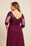 Borgonha Decote em V Chiffon Tamanhos Grandes Longos Vestido Mae Noiva
