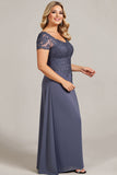 Pescoço Redondo Crepúsculo Chiffon Tamanhos Grandes Vestido Mae Noiva com Renda