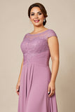 Rosa Poeirenta Bainha Chiffon Tamanhos Grandes Longos Vestido Mae Noiva