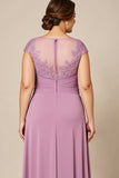 Rosa Poeirenta Bainha Chiffon Tamanhos Grandes Longos Vestido Mae Noiva