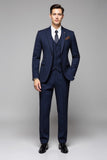 Navy Pinstripe 3 Peça Um Botão Notched Lapela Ternos Masculinos