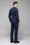 Navy Pinstripe 3 Peça Um Botão Notched Lapela Ternos Masculinos