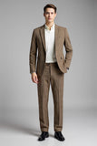 Khaki Slim Fit 2 Peça Notched Lapela Plaid Ternos Masculinos