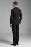Slim Fit Plaid Notched Lapela 3 Peças Ternos Masculinos Pretos