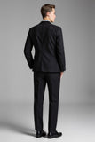 Slim Fit Plaid Notched Lapela 3 Peças Ternos Masculinos Pretos