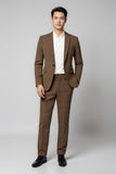 Classic Plaid 2 Peças Brown Fato Homem