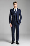 Navy Notched Lapel Slim Fit 3 Peças Pinstripe Fato Homem