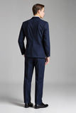 Navy Notched Lapel Slim Fit 3 Peças Pinstripe Fato Homem