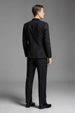 Preto Sólido Slim Fit Notched Lapela 3 Peças Fato Homem