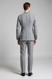 Slim Fit Notched Lapela 3 Peças Plaid Cinzento Fato Homem