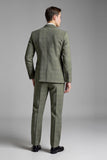 Cinzento Verde 3 Peças Notched Lapela Xadrez Fato Homem