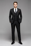 Lapela Preto 3-Pieces Mangas Compridas Slim Fit Fato Homem