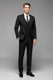 Lapela Preto 3-Pieces Mangas Compridas Slim Fit Fato Homem