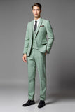 Lapela verde clara Notched 3-Piece Single Breasted Men's Prom Suits