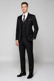 Preto 3 Piece Lapela Notched Single Breasted Masculino Terno Formal
