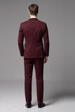 Borgonha 3 Piece Notched lapela Single Breasted Fato Homem
