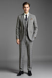 Lapela Cinzenta Notched 3 Piece One Button Fato Homem