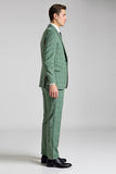 Cinzento Verde Xadrez 3 Peças Notched Lapela Fato Homem