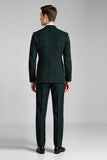 Verde Escuro Xadrez 3 Peças Notched Lapela Fato Homem