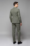 Cinzento Verde Xadrez 3 Peças Notched Lapela Fato Homem