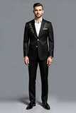 2 Peças Preto Lapela Notched Single Peito Masculino Prom Suits