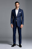 Marinha 2 Peças Notched Lapela Single Breasted Prom Suits