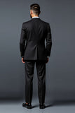 Preto Slim Fit 2 Peça Single Breasted Fatos de Cerimónia com Bordado de Ouro