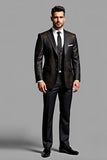 Elegante Preto bordado 3 peças Fatos Formal