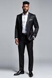 Preto Slim Fit 2 Peça Notched Lapela Terno Masculino
