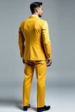 Homens amarelo duplo peito 2 peças Notched lapela Fato de Festa
