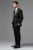 Preto Single Breasted Peak Lapela 2 Peças Homens Prom Suits