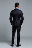 Preto Duplo Peito 3 Peças Notched lapela Ternos Masculinos
