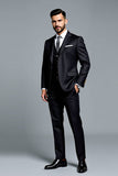 Preto Duplo Peito 3 Peças Notched lapela Ternos Masculinos