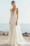 Sereia simples lvory espaguete alças vestido de noiva longo