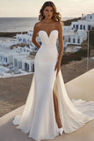 Sereia Sem Alças Marfim Chiffon Longo Vestido de Noiva com Fenda