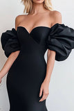 Vestidos Cerimónia Longo Sereia Preta Fora do Ombro Cetim