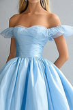 Azul Céu Linha-A Fora do Ombro Longo Vestido De Baile