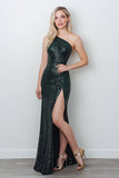 Preto Sereia Um Ombro Lantejoulas Longo Vestido De Baile com Fenda