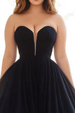 Vestidos Baile De Finalistas Preto Longo Linha-A Sem Alças