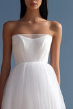 Uma linha sem alças plissado tule vestido de formatura