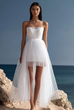 Uma linha sem alças plissado tule vestido de formatura