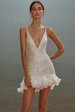 Branco Bodycon Esparguete Alças Lantejoulas Vestido Curto de Formatura