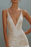 Branco Bodycon Esparguete Alças Lantejoulas Vestido Curto de Formatura
