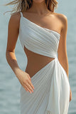 Vestidos de Noiva Branco Um Ombro Longo Plissado