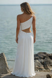 Vestidos de Noiva Branco Um Ombro Longo Plissado
