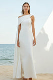 Vestidos de Noiva Bainha Branco Um Ombro Longo