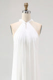 Vestido de Noivado Longo Sem Mangas com Decote Halter e Linha-A na cor Marfim