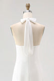 Vestido de Noivado Longo Sem Mangas com Decote Halter e Linha-A na cor Marfim
