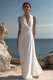 Vestidos Cerimónia Branco Decote em V Longo Sem Mangas